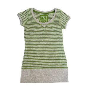 Energie Vintage Y2K Striped Ribbed Knit Short Sleeve Baby Tee Green Grey SMALL